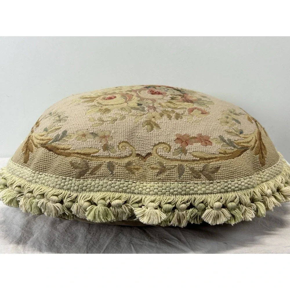 Vtg Aubusson Needlepoint Pillow Floral Bouquet Roses French Chic Petit Point